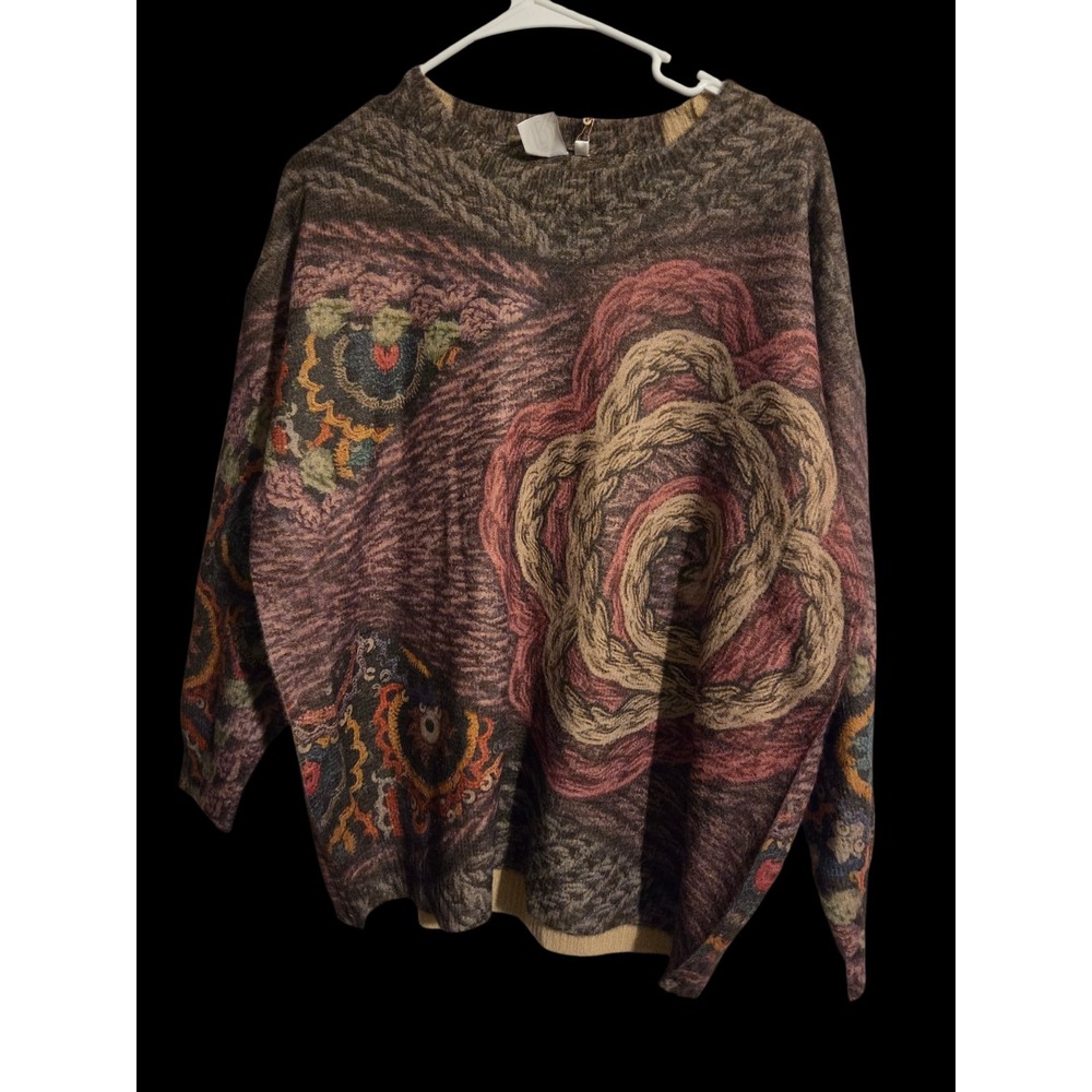 Bohemian V-Neck Sweater, Long Sleeve Top Size Large/Extra Large Beautiful Color - Picture 3 of 7